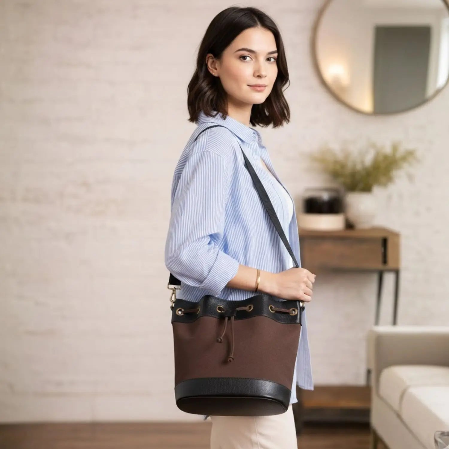 Bucket Crossbody Bag for Women - Chocolate