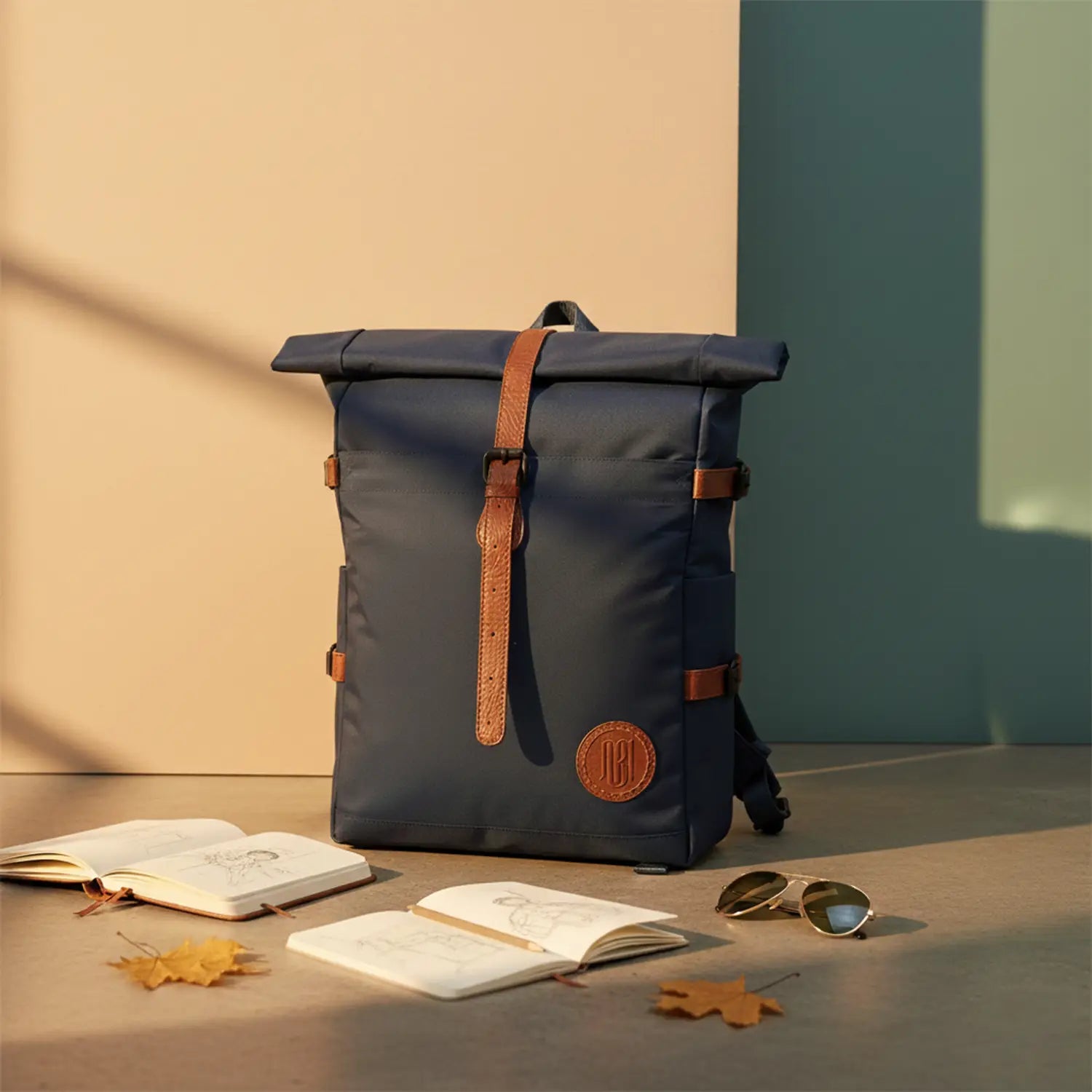 dawson backpack navy offset stripe veggie tan leather Voyager Backpack for Men and Women: Navy