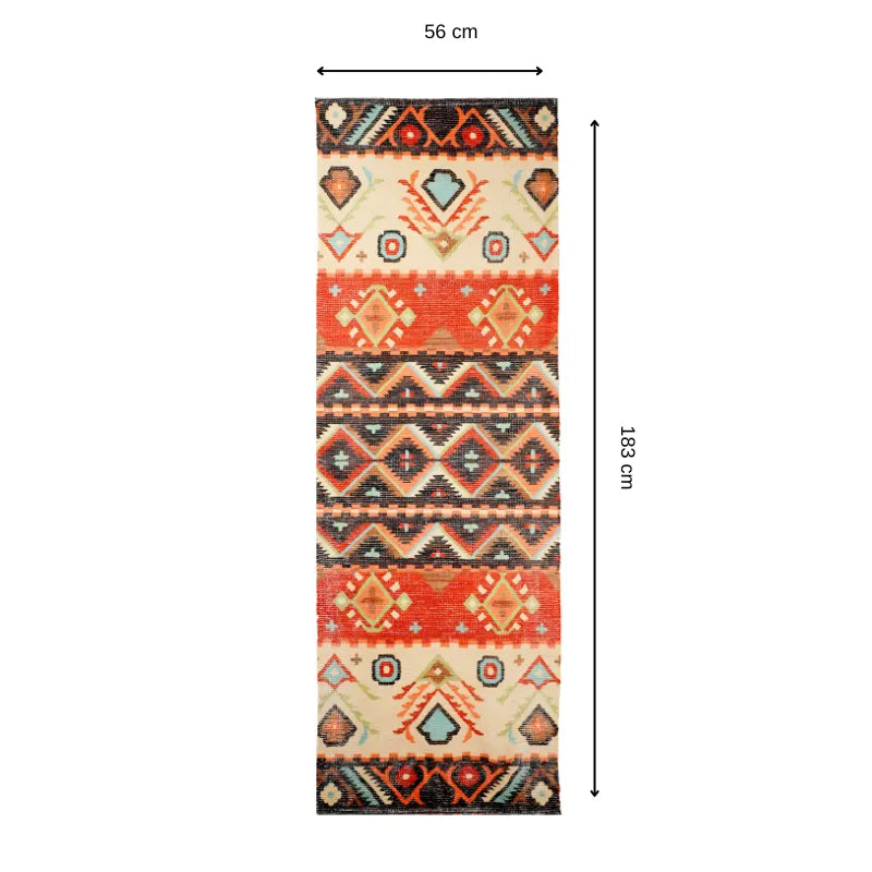 Mona B - Printed Vintage Dhurrie Carpet Rug Runner for Living Room Bedroom: 1.83 X 6 Feet Multi Color - BR-502 RGR