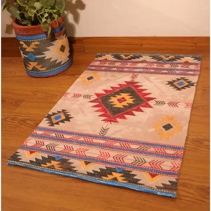 Mona B - Printed Vintage Dhurrie Carpet Rug Runner Floor Mat for Living Room Bedroom: 2 X 3 Feet Multi Color - BR-500 RGS