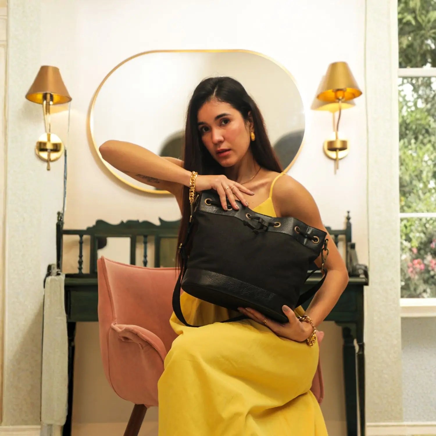 Bucket Crossbody Bag for Women - Black