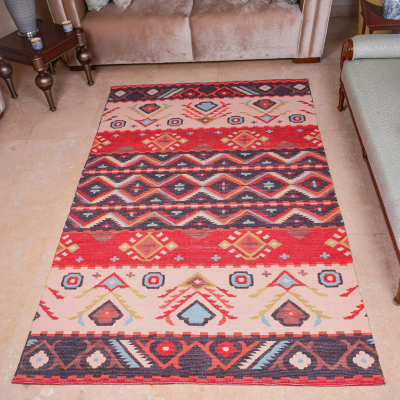 Mona B - Printed Vintage Dhurrie Carpet Rug Runner Floor Mat for Living Room Bedroom: 5 X 8 Feet Multi Color - BR-502 RGL