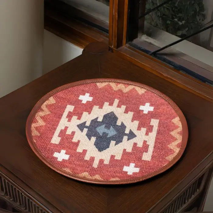 Mona B - Set of 2 Printed Placemats, 13 INCH Round, Best for Bed-Side Table/Center Table, Dining Table/Shelves - BR-504 P