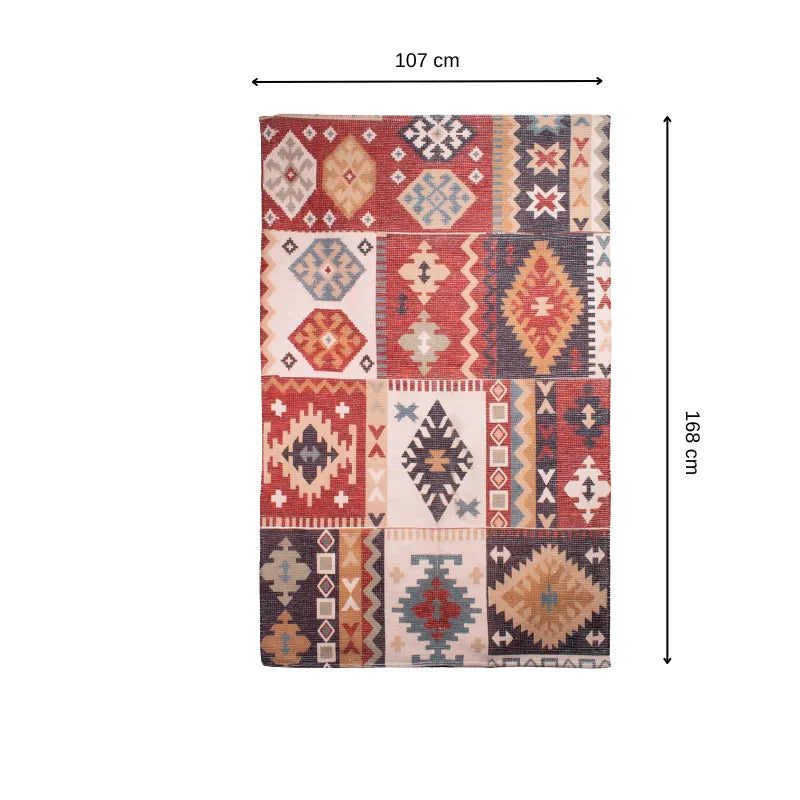 Mona B - Printed Vintage Dhurrie Carpet Rug Runner Floor Mat for Living Room Bedroom: 3.5 X 5.5 Feet Multi Color - BR-504 RGM