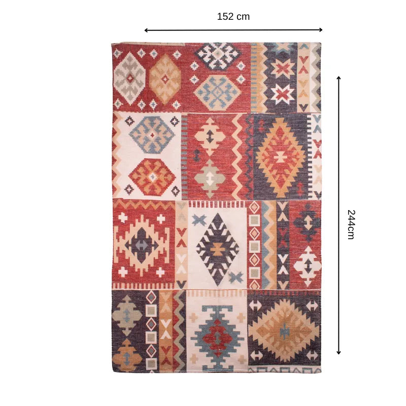 Mona B - Printed Vintage Dhurrie Carpet Rug Runner Floor Mat for Living Room Bedroom: 5 X 8 Feet Multi Color - BR-504 RGL