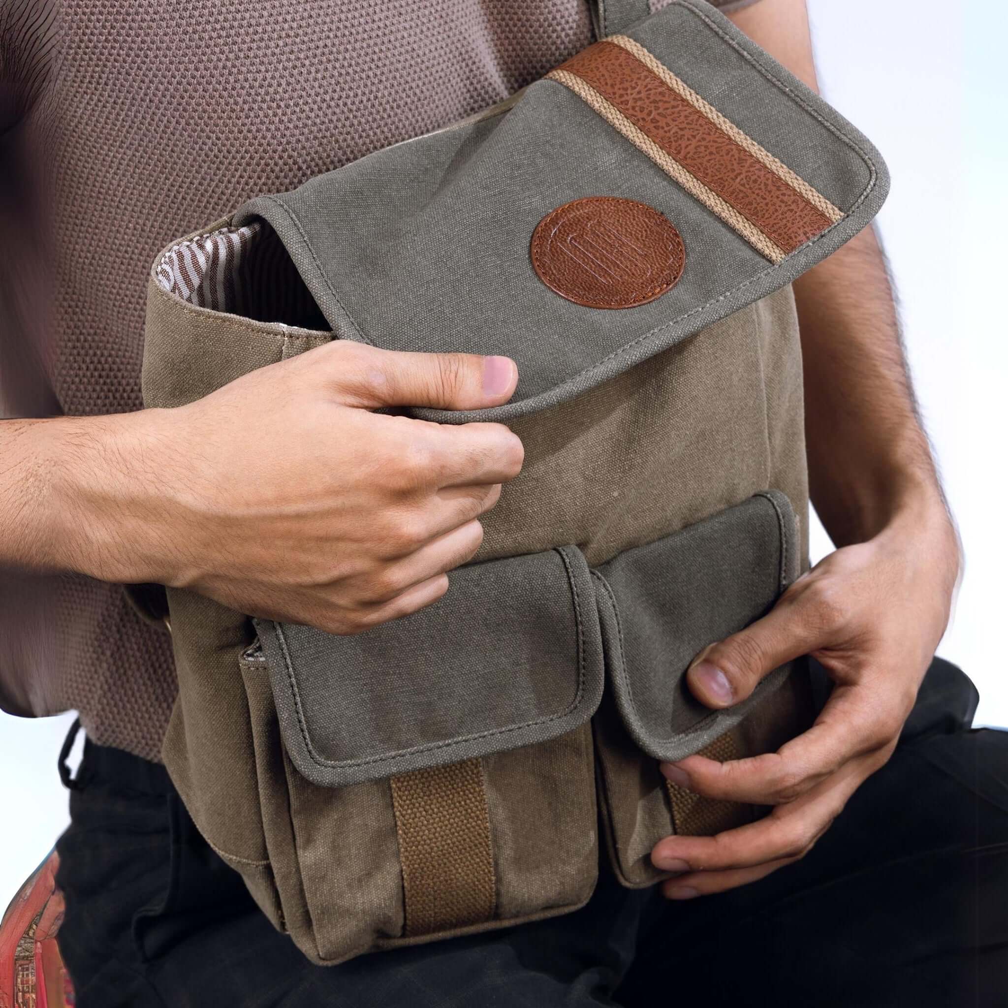 Mona B - Stone 100% Cotton Canvas Messenger Crossbody Bag with Stylish Design for Men and Women Multi Coloured