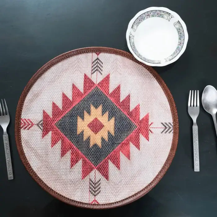 Mona B - Set of 2 Printed Placemats, 13 INCH Round, Best for Bed-Side Table/Center Table, Dining Table/Shelves - BR-500 P