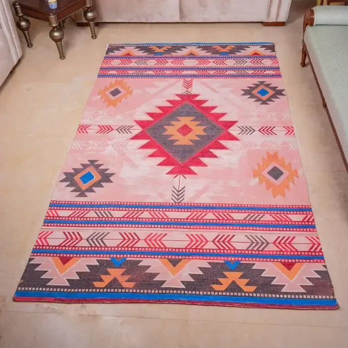 Mona B - Printed Vintage Dhurrie Carpet Rug Runner Floor Mat for Living Room Bedroom: 5 X 8 Feet Multi Color - BR-500 RGL