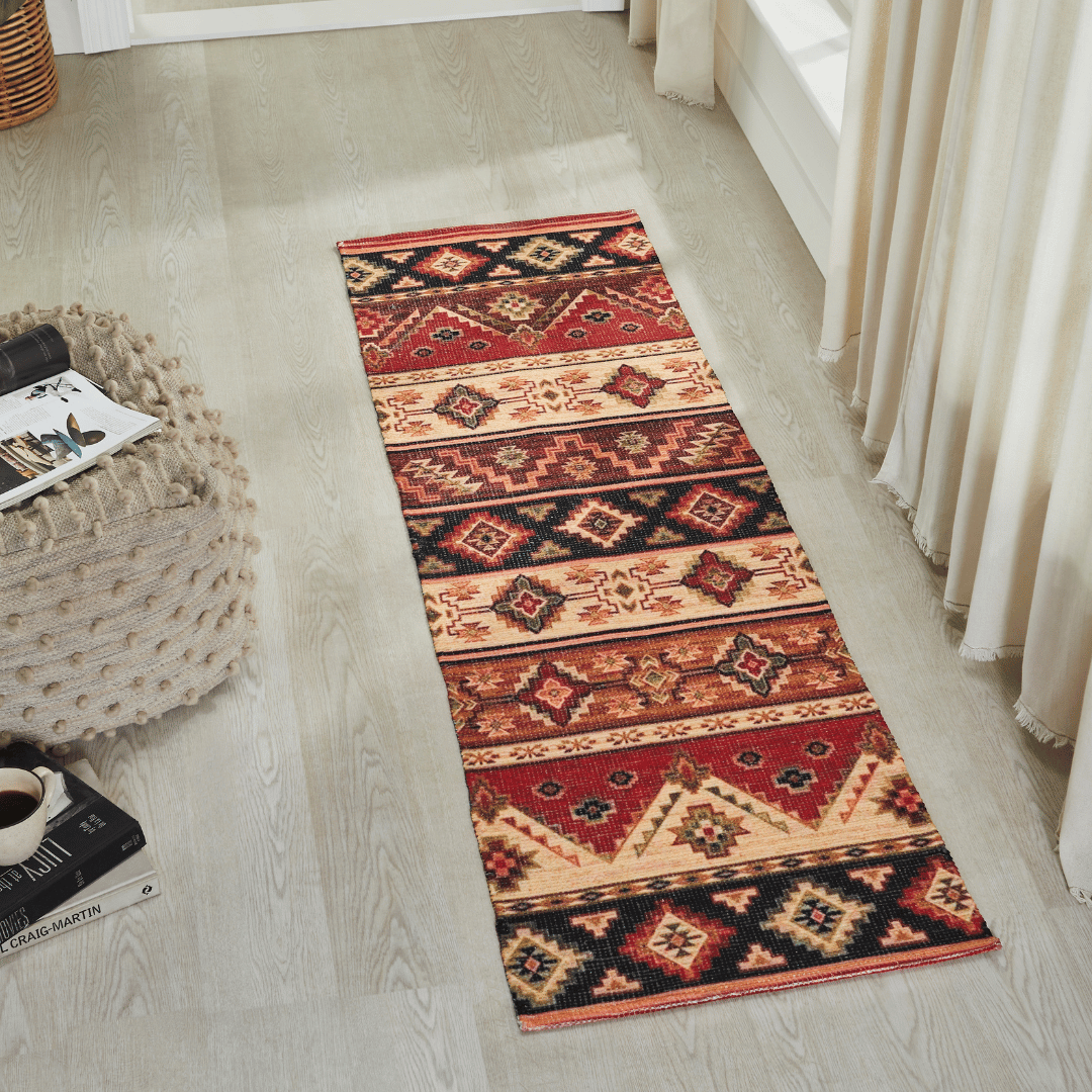 Vintage Dhurrie Runner 1.83x6 Feet - Multicolor Printed Carpet for Living Room, Hall and Bedroom