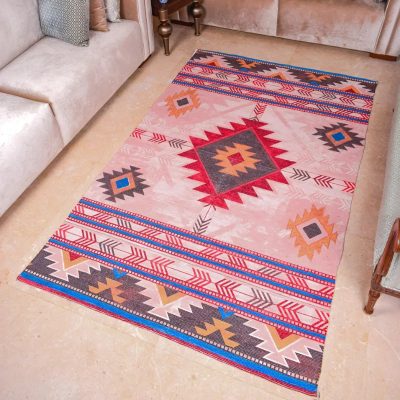 Mona B - Printed Vintage Dhurrie Carpet Rug Runner Floor Mat for Living Room Bedroom: 5 X 8 Feet Multi Color - BR-500 RGL