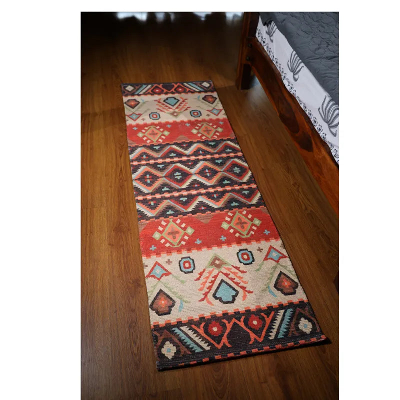 Mona B - Printed Vintage Dhurrie Carpet Rug Runner for Living Room Bedroom: 1.83 X 6 Feet Multi Color - BR-502 RGR