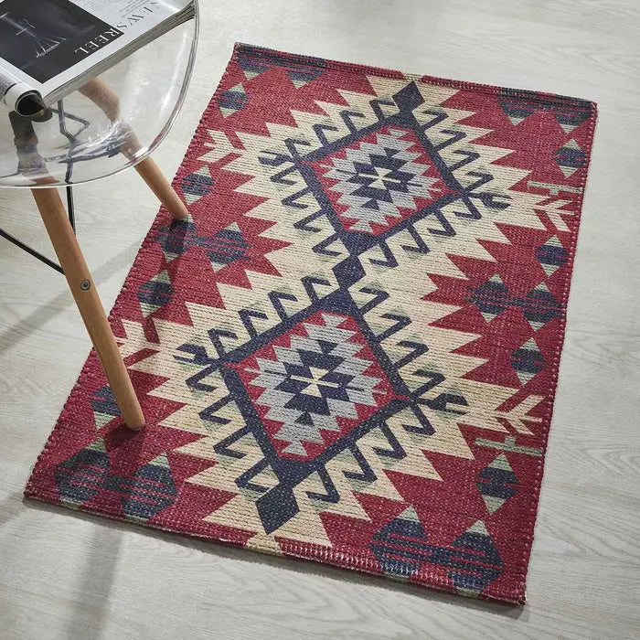 Printed Vintage Dhurrie Rug Carpet 2x3 Feet - Multi Color Traditional Floor Mat for Bedroom and Living Room