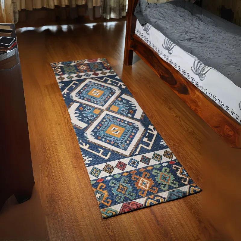Mona B - Printed Vintage Dhurrie Carpet Rug Runner for Living Room Bedroom: 1.83 X 6 Feet Multi Color - BR-503 RGR