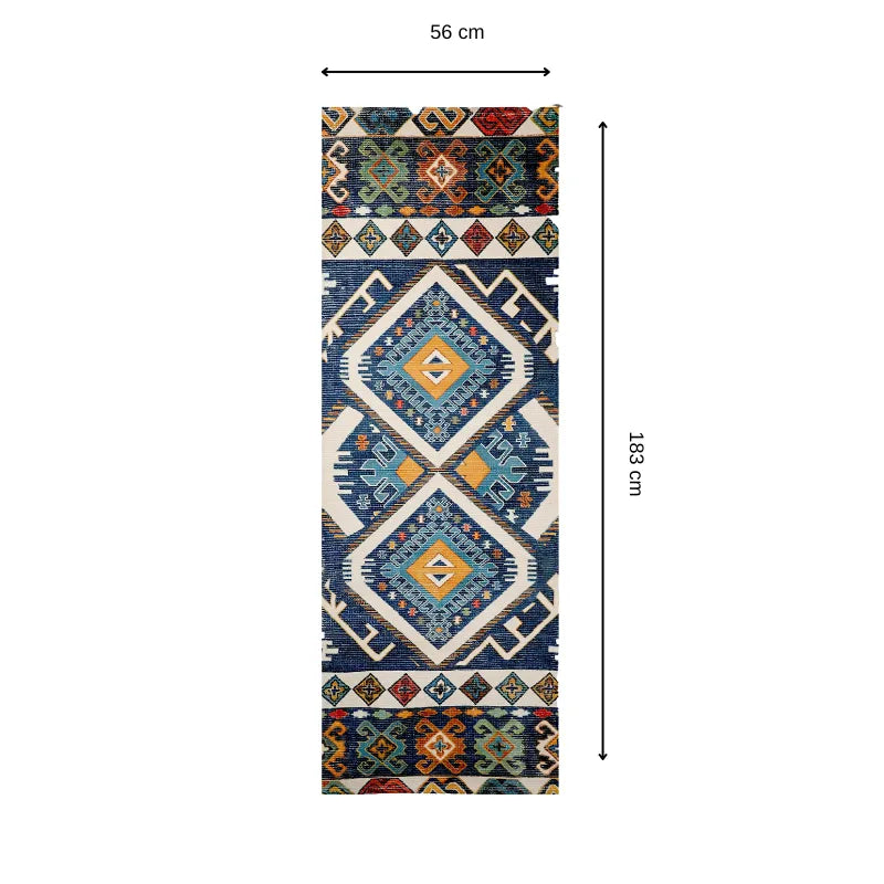 Mona B - Printed Vintage Dhurrie Carpet Rug Runner for Living Room Bedroom: 1.83 X 6 Feet Multi Color - BR-503 RGR