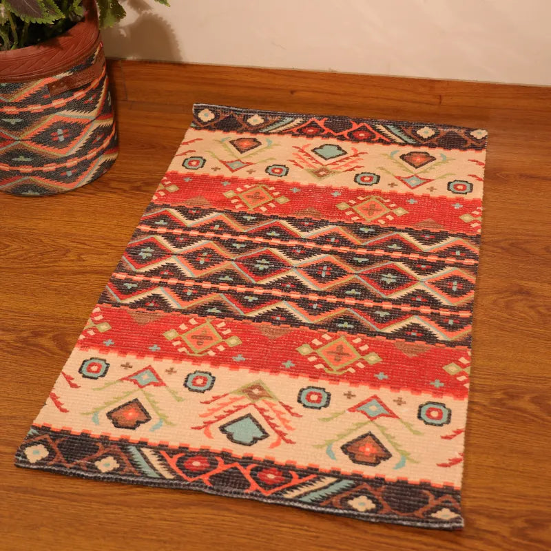 Mona B - Printed Vintage Dhurrie Carpet Rug Runner Floor Mat for Living Room Bedroom: 2 X 3 Feet Multi Color - BR-504 RGS