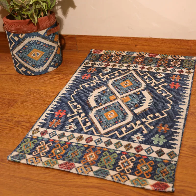 Mona B - Printed Vintage Dhurrie Carpet Rug Runner Floor Mat for Living Room Bedroom: 2 X 3 Feet Multi Color - BR-503 RGS