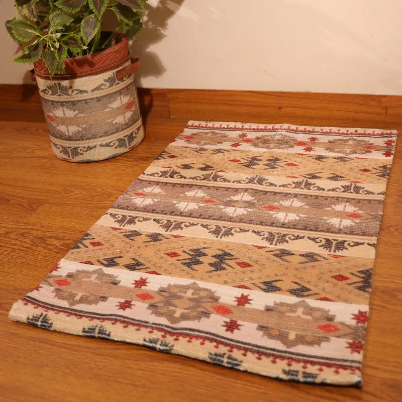 Mona B - Printed Vintage Dhurrie Carpet Rug Runner Floor Mat for Living Room Bedroom: 2 X 3 Feet Multi Color - BR-501 RGS