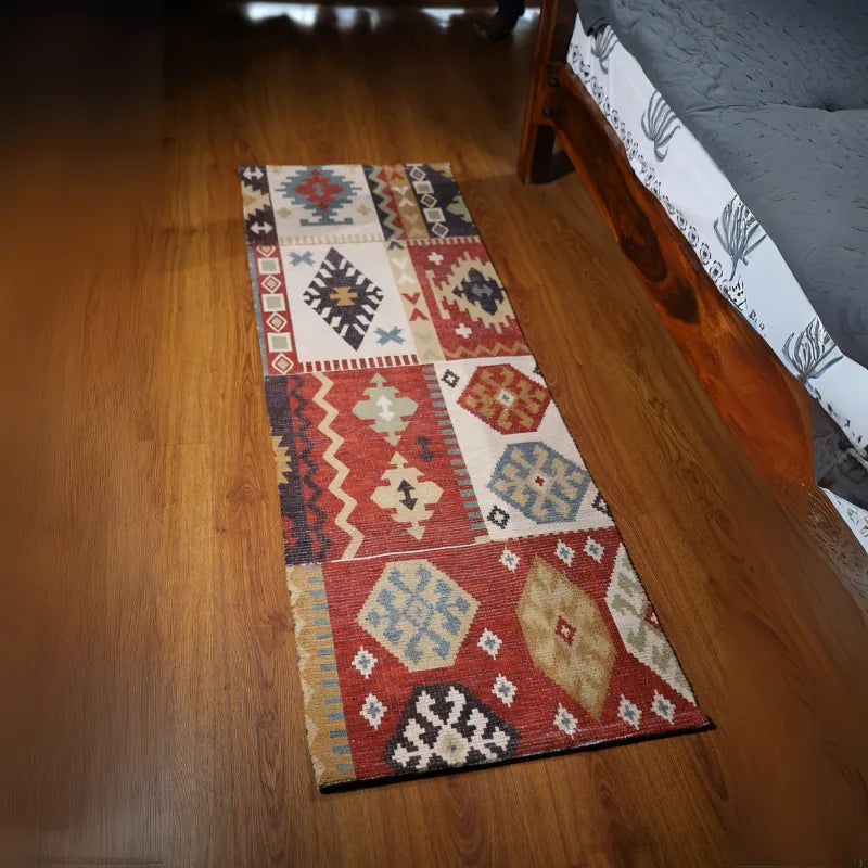 Mona B - Printed Vintage Dhurrie Carpet Rug Runner for Living Room Bedroom: 1.83 X 6 Feet Multi Color - BR-504 RGR