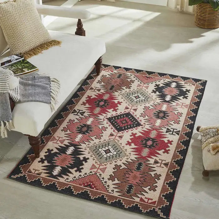 Printed Vintage Dhurrie Rug Carpet 3.5x5.5 Feet - Multi Color Traditional Floor Mat