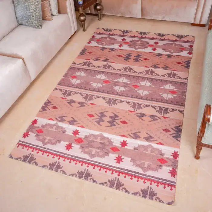 Mona B - Printed Vintage Dhurrie Carpet Rug Runner Floor Mat for Living Room Bedroom: 5 X 8 Feet Multi Color - BR-501 RGL