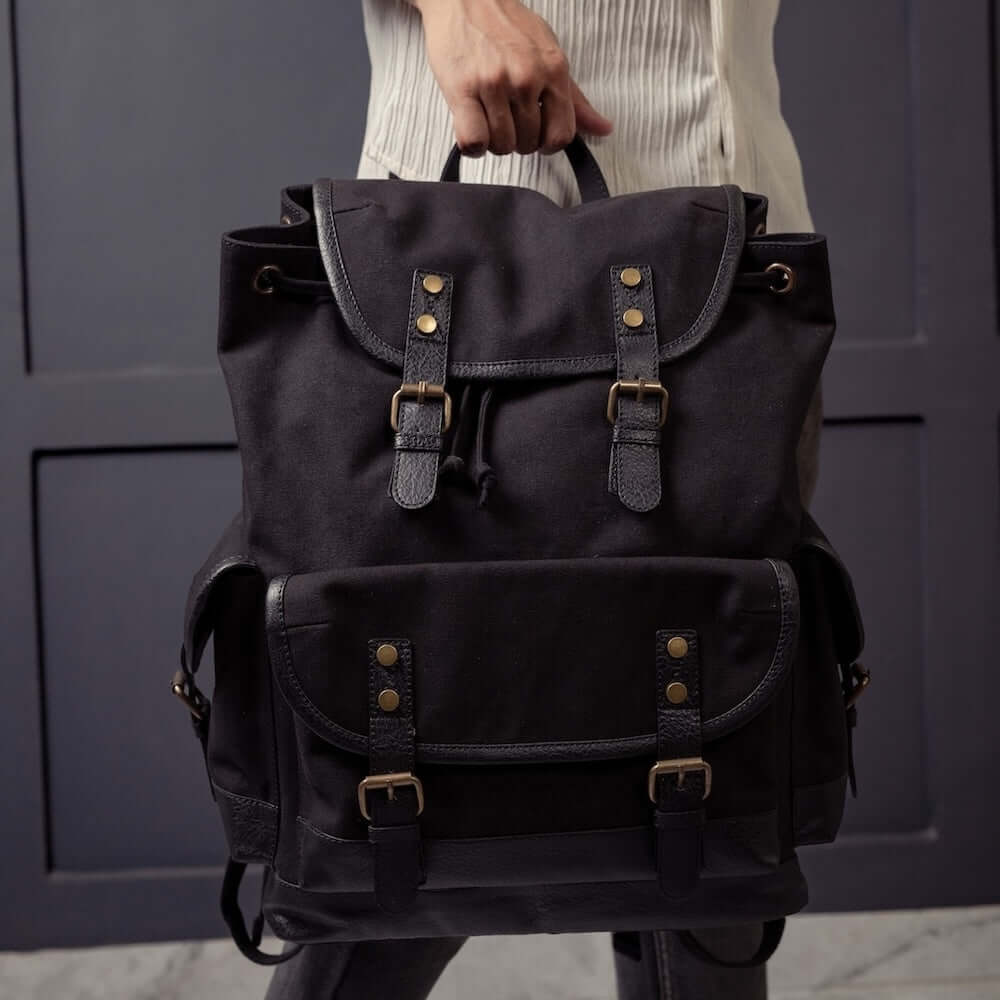 black leather canvas backpack Buy MonaB Explorer Backpack | Vegan Leather Backpack