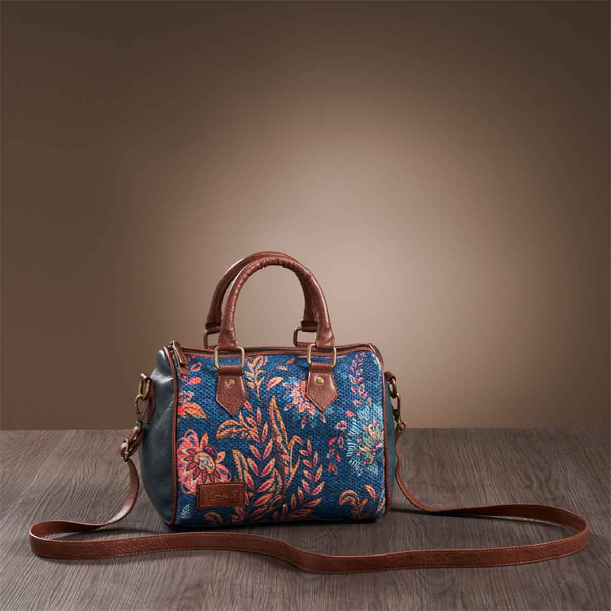 Mona B - Canvas Small Vintage Handbag, Shoulder Bag, Crossbody Bag For Shopping, Travel With Stylish Design For Women (Blue, Kilim) - M-7004