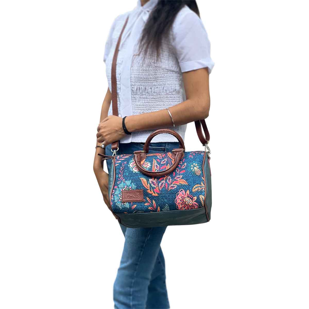 Mona B - Canvas Small Vintage Handbag, Shoulder Bag, Crossbody Bag For Shopping, Travel With Stylish Design For Women (Blue, Kilim) - M-7004