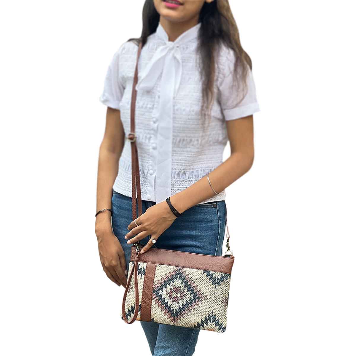 Mona B - Small Canvas Messenger Crossbody Bag | Wristlet Bag with Stylish Design for Women: Medallion