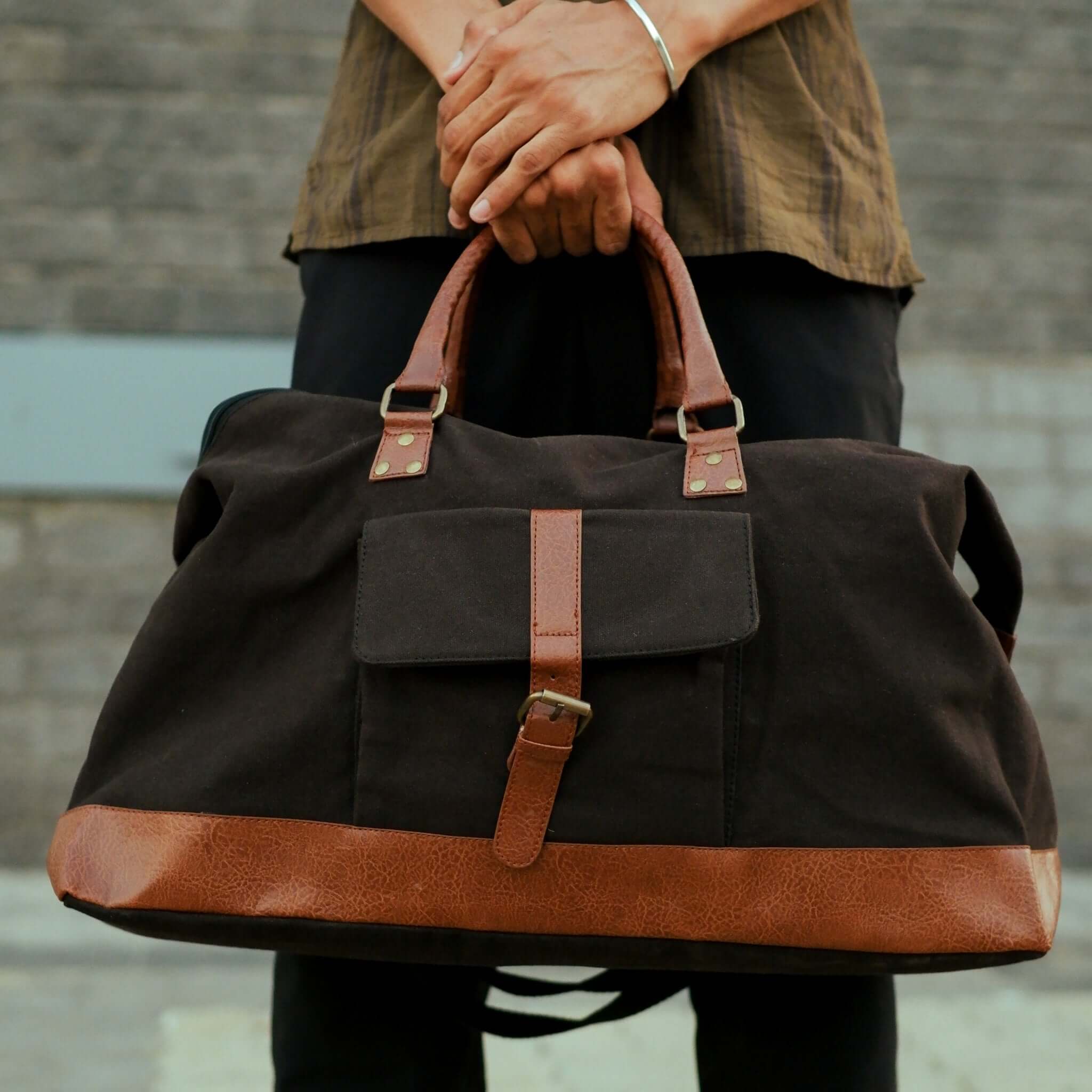 Mona B - Upcycled Canvas Duffel Gym Travel and Sports Bag with Stylish Design for Men and Women: Parker