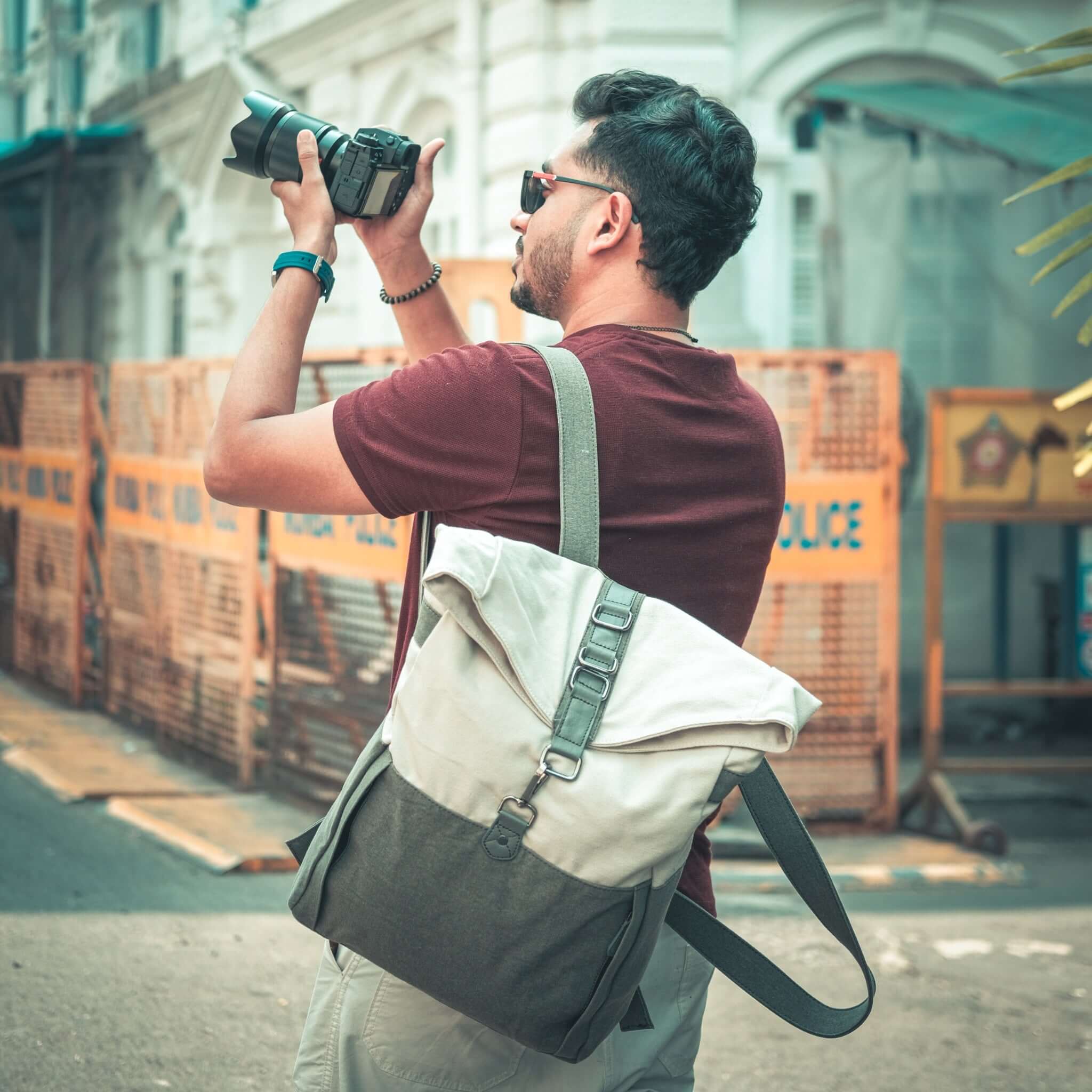 Mona B - Ice Grey 100% Cotton Canvas Back Pack for Offices Schools and Colleges with Two Outside Pockets and Stylish Design for Men and Women