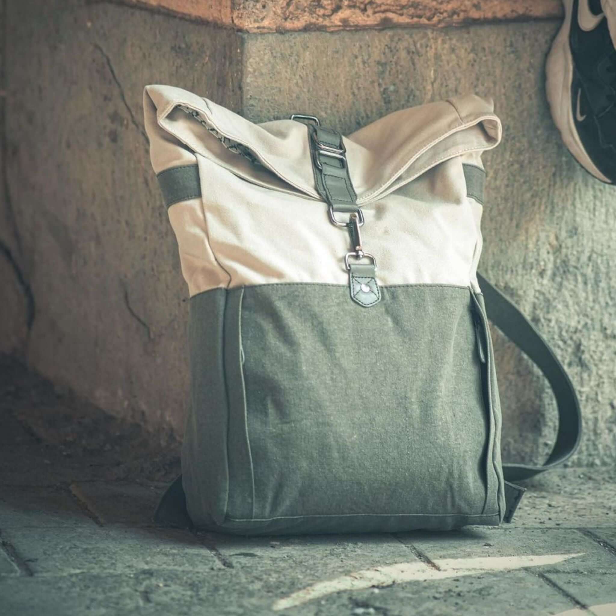 Mona B - Ice Grey 100% Cotton Canvas Back Pack for Offices Schools and Colleges with Two Outside Pockets and Stylish Design for Men and Women