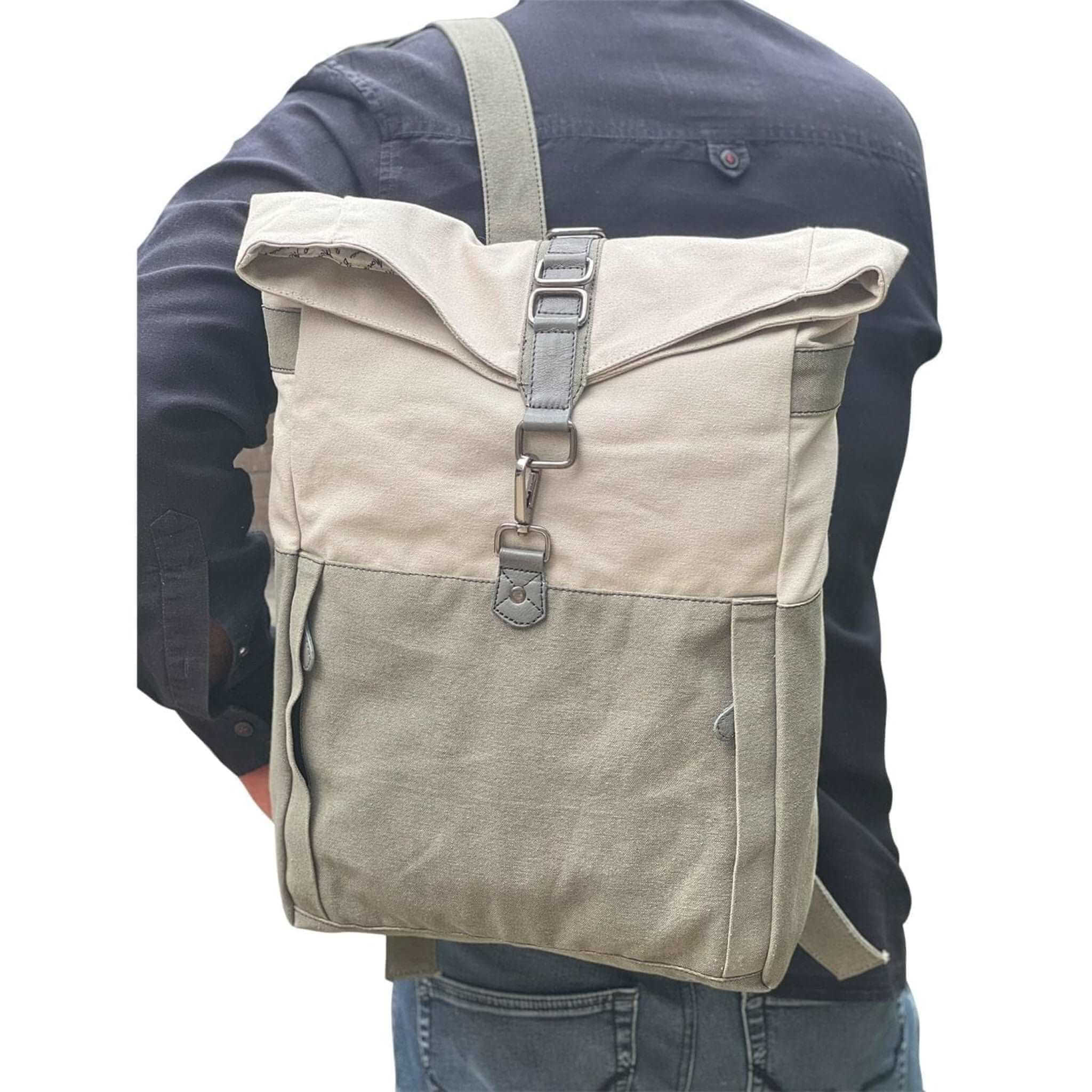 Mona B - Ice Grey 100% Cotton Canvas Back Pack for Offices Schools and Colleges with Two Outside Pockets and Stylish Design for Men and Women