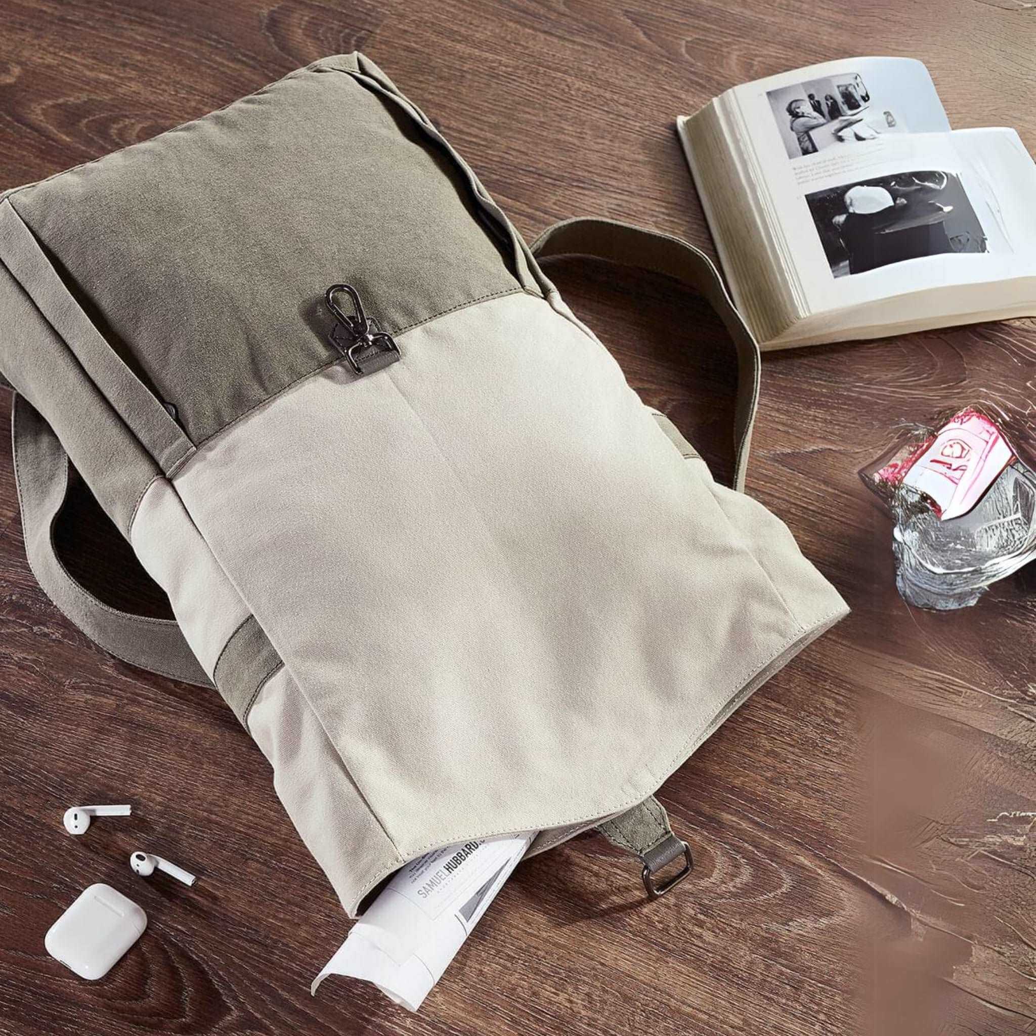 Mona B - Ice Grey 100% Cotton Canvas Back Pack for Offices Schools and Colleges with Two Outside Pockets and Stylish Design for Men and Women