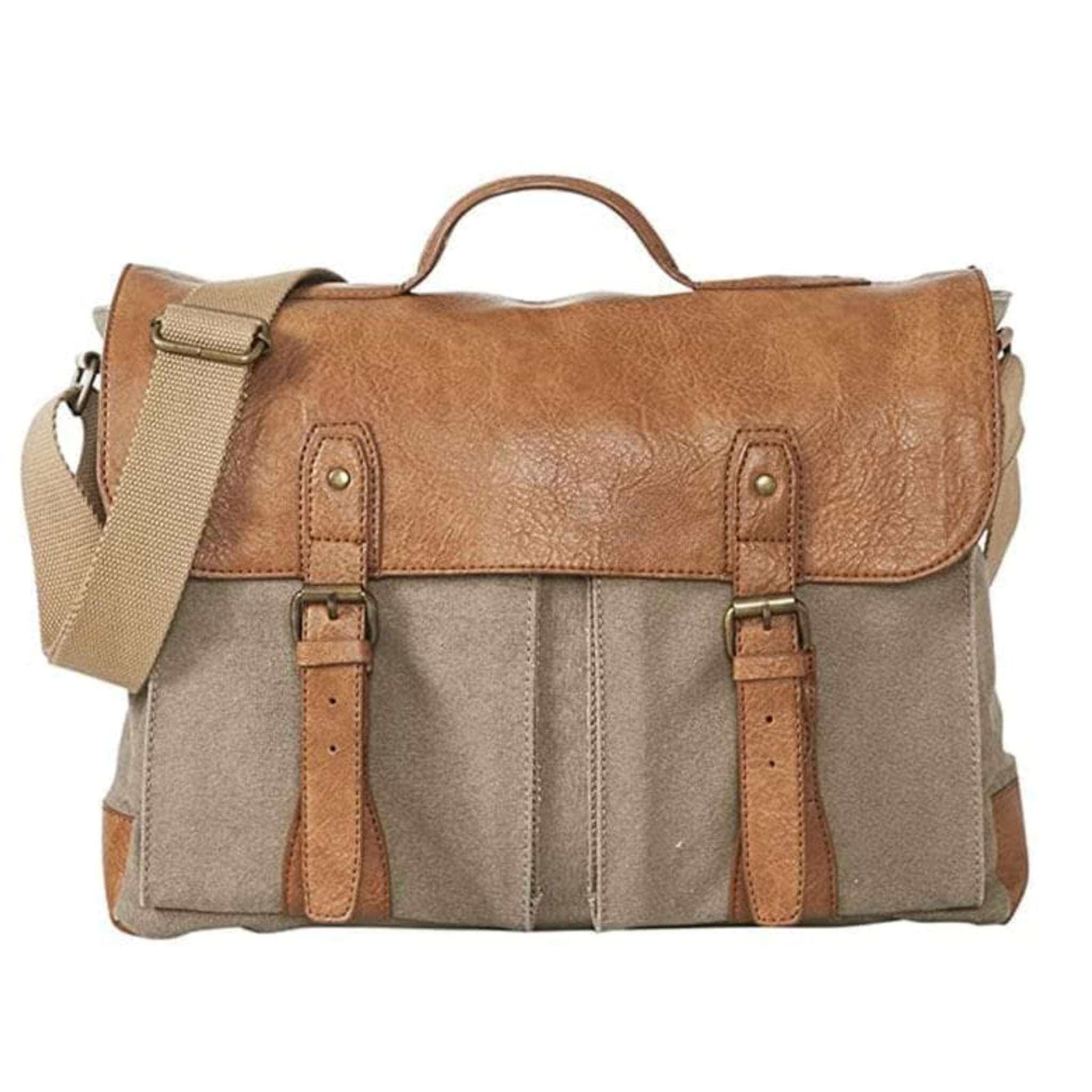 Mona B - Brown 100% Cotton Canvas Messenger Crossbody Laptop Bag for Upto 14" Laptop/Mac Book/Tablet with Stylish Design for Men and Women