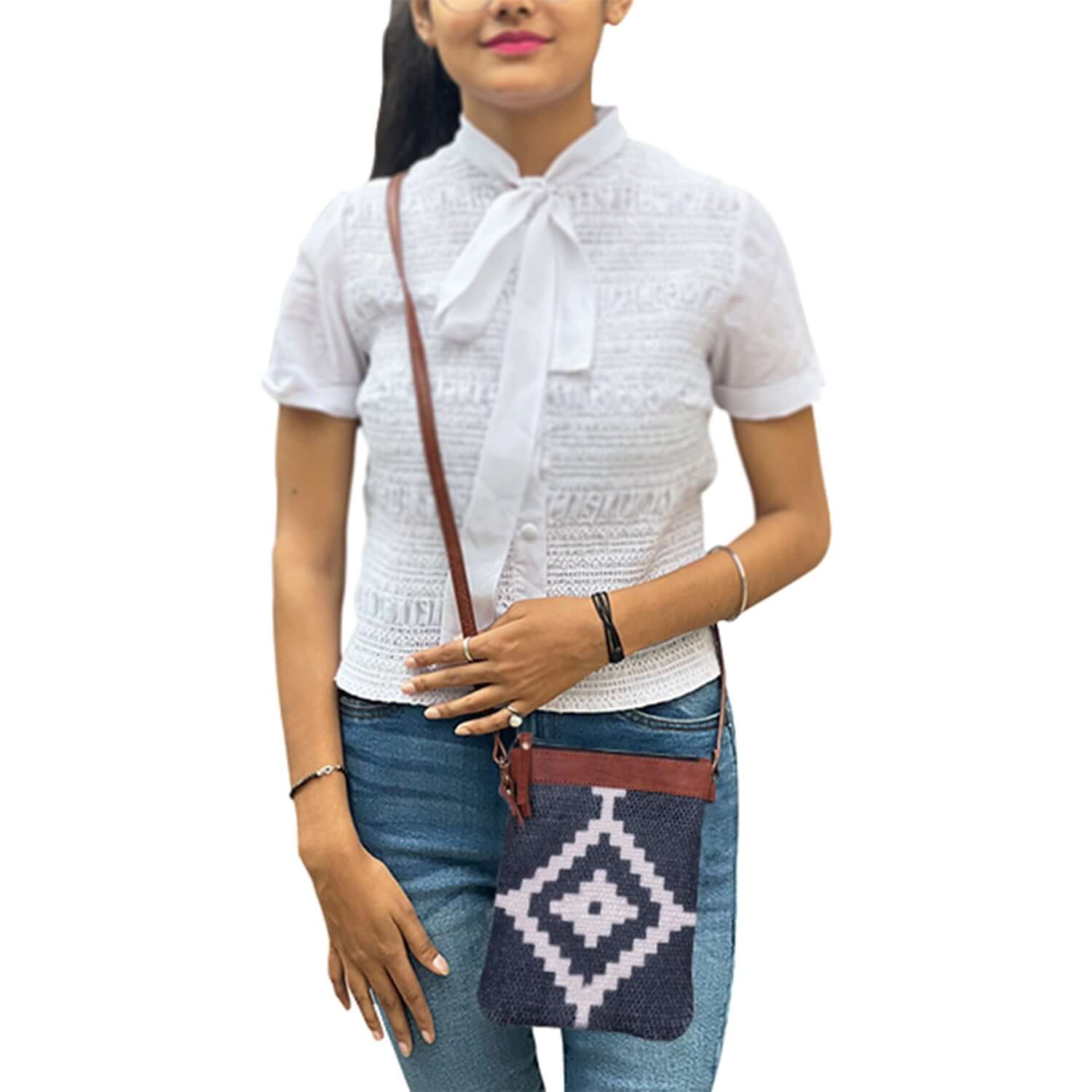 Mona B - Small Canvas Messenger Crossbody Bag | Wristlet Bag with Stylish Design for Women (Sloane) Brown