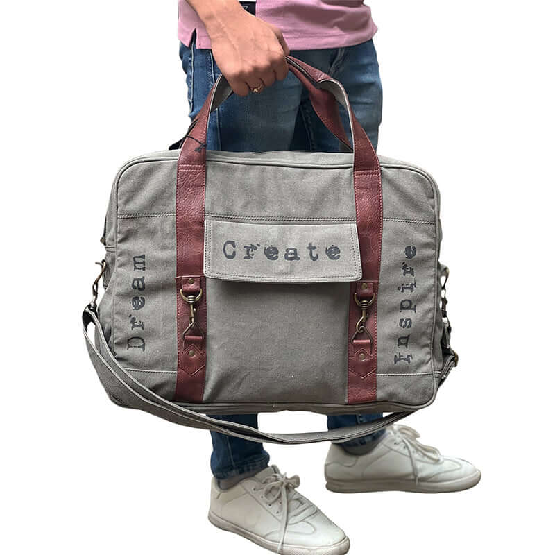 Mona B - Upcycled Canvas Duffel Gym Travel and Sports Bag with Stylish Design for Men and Women: Dream