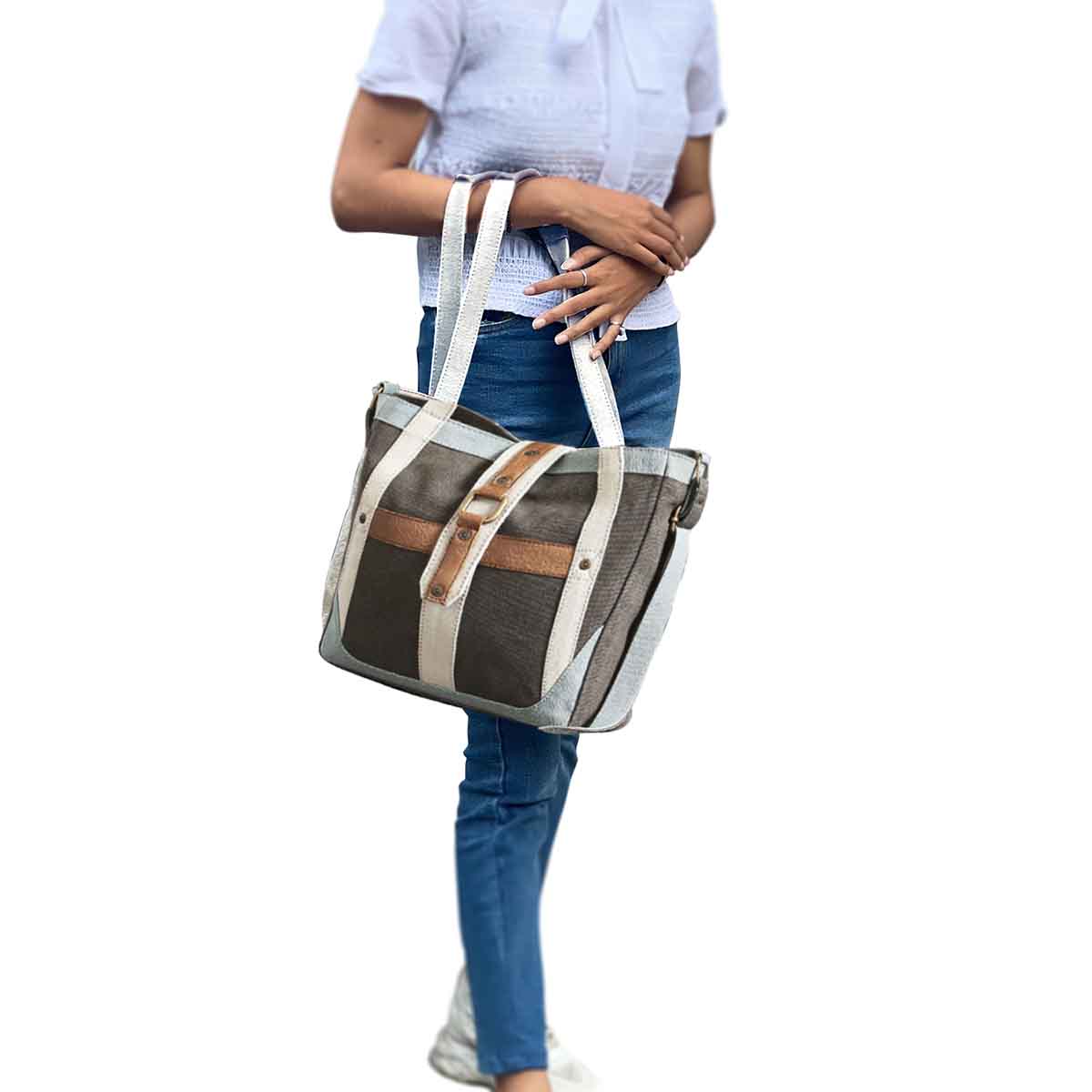 Mona B - 100% Cotton Canvas Messenger Crossbody Vintage Sling Bag with Stylish Design for Women: Escape (Brown)