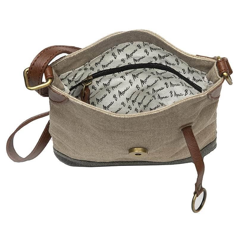 Mona B - 100% Cotton Canvas Small Messenger Crossbody Multicolor Vintage Sling Bag with Stylish Design for Women (Stone)
