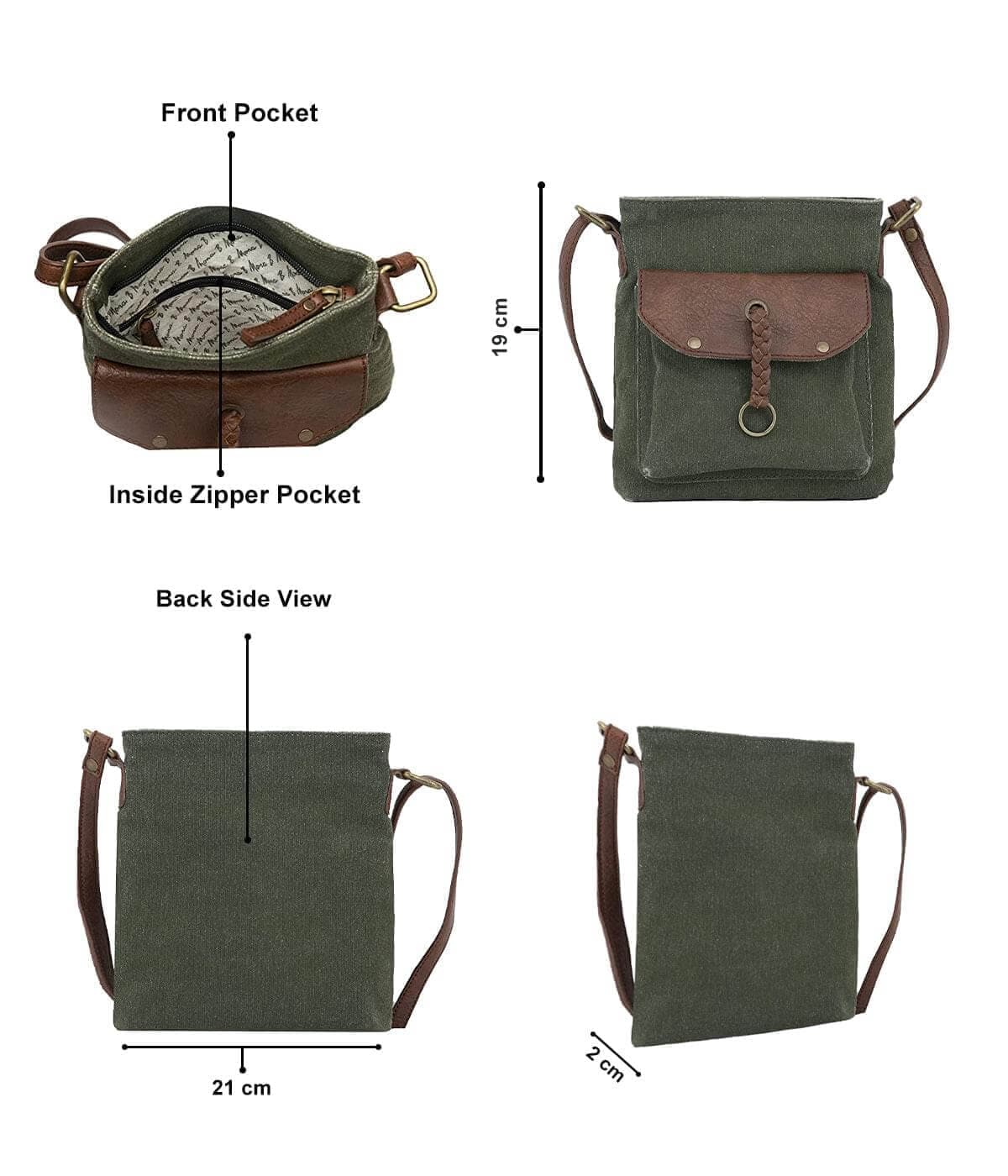 Mona B - 100% Cotton Canvas Small Messenger Crossbody Vintage Sling Bag with Stylish Design for Women (Forest Green)