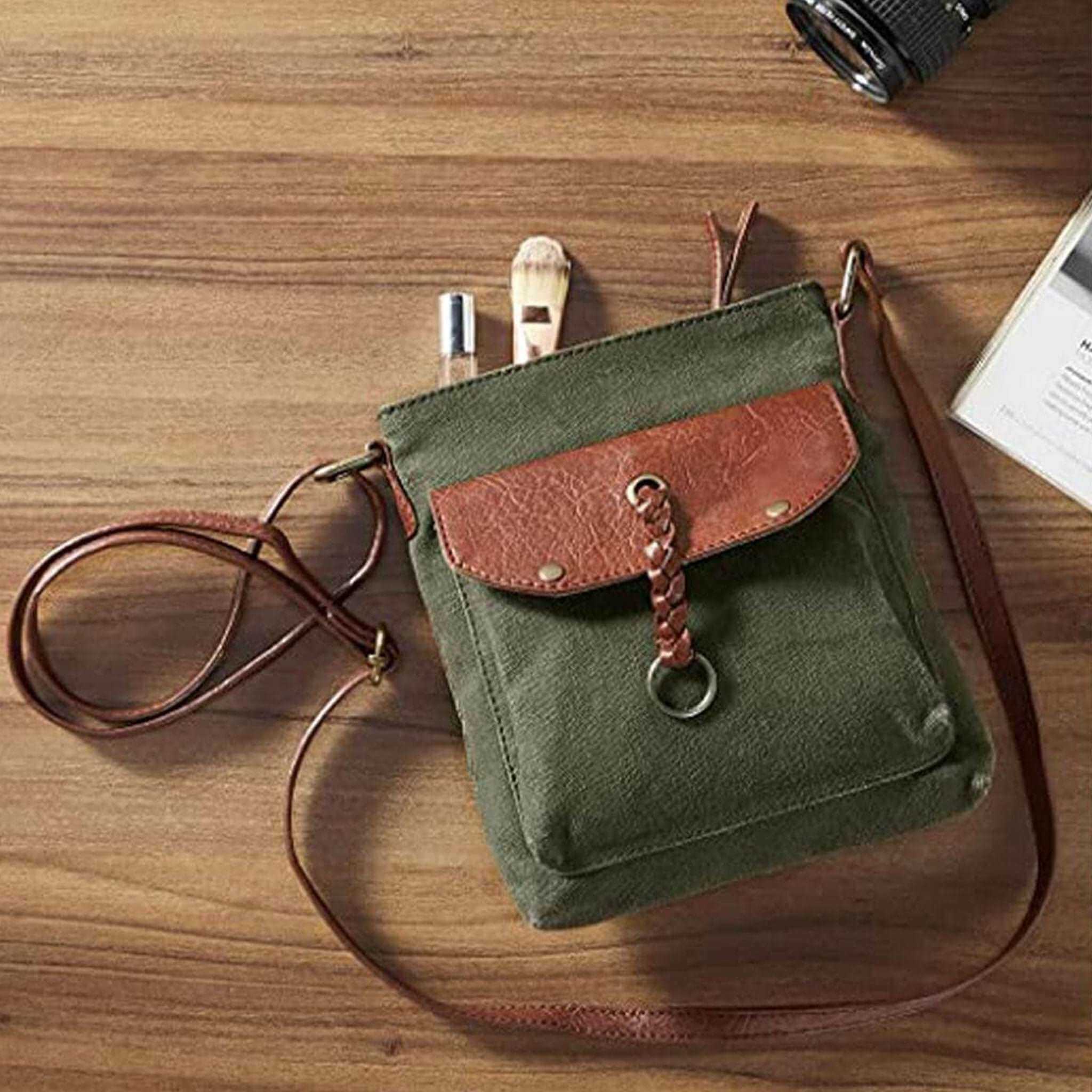 Mona B - 100% Cotton Canvas Small Messenger Crossbody Vintage Sling Bag with Stylish Design for Women (Forest Green)
