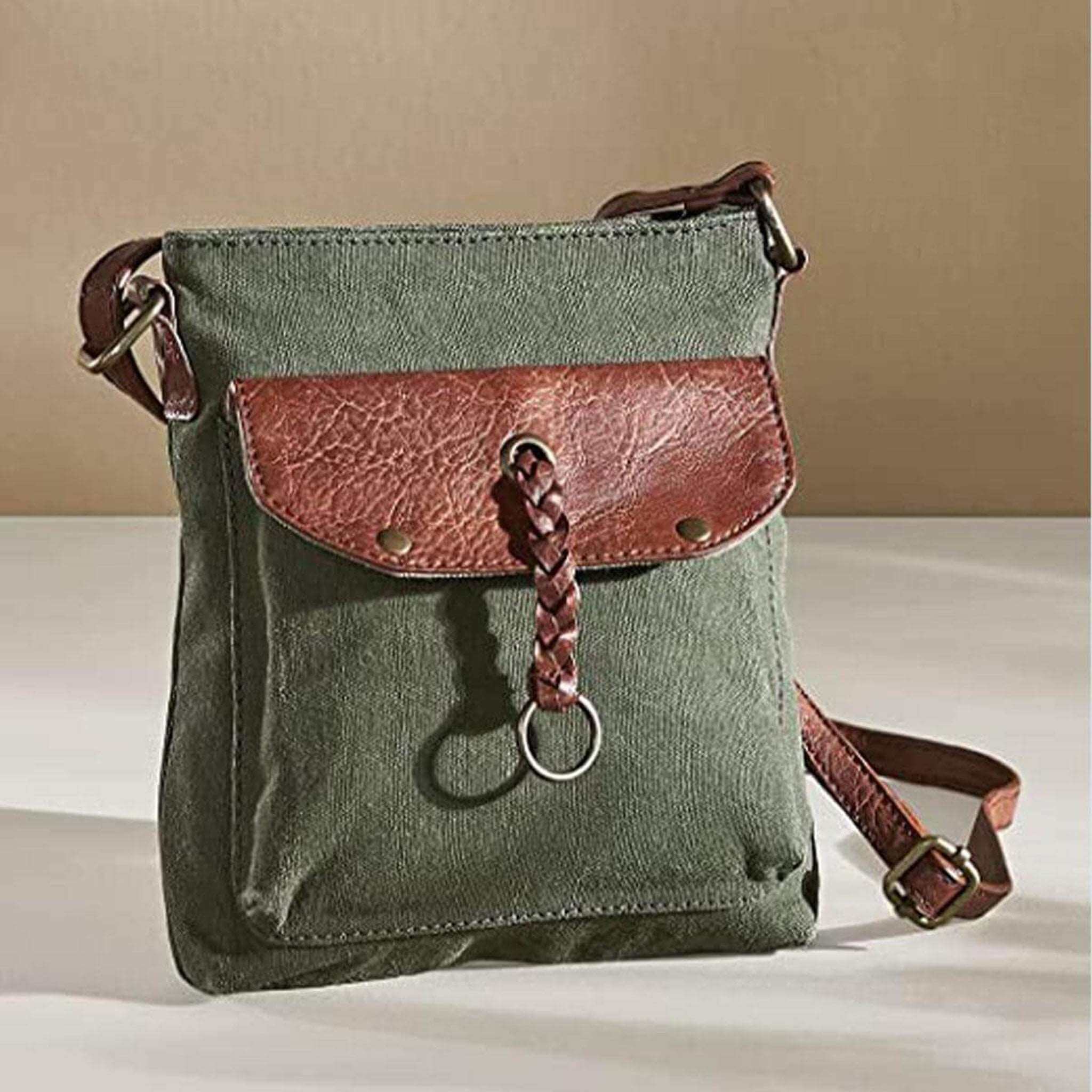 Mona B - 100% Cotton Canvas Small Messenger Crossbody Vintage Sling Bag with Stylish Design for Women (Forest Green)