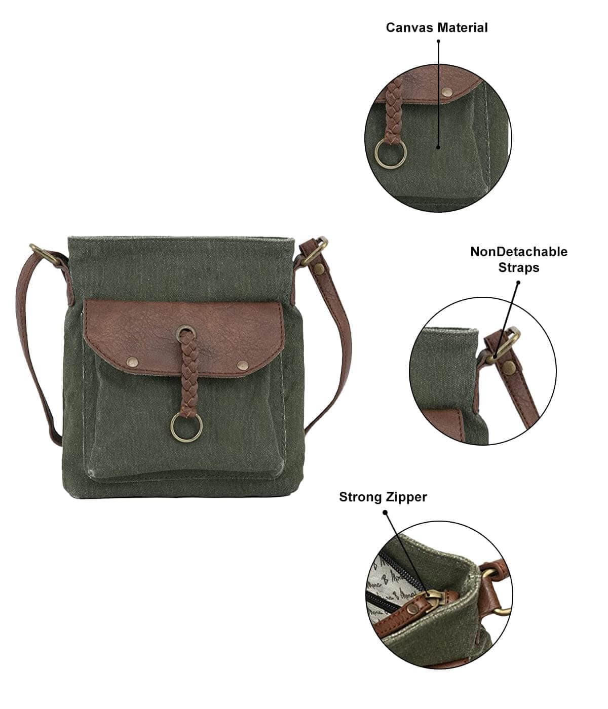 Mona B - 100% Cotton Canvas Small Messenger Crossbody Vintage Sling Bag with Stylish Design for Women (Forest Green)