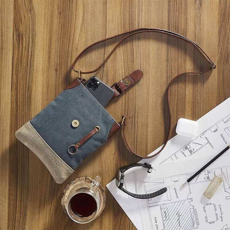 Mona B - 100% Cotton Canvas Small Messenger Crossbody Vintage Sling Bag with Stylish Design for Women (Navy)