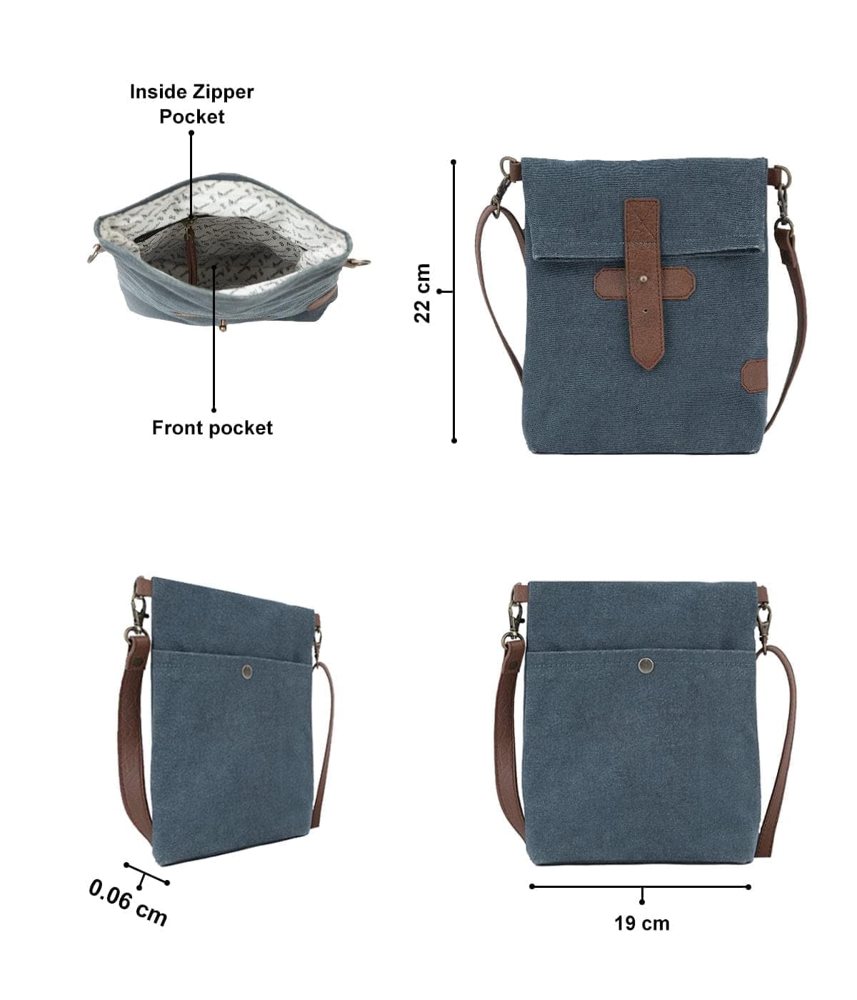 Mona B - 100% Cotton Canvas Small Messenger Crossbody Vintage Sling Bag with Stylish Design for Women: Sky (Navy)