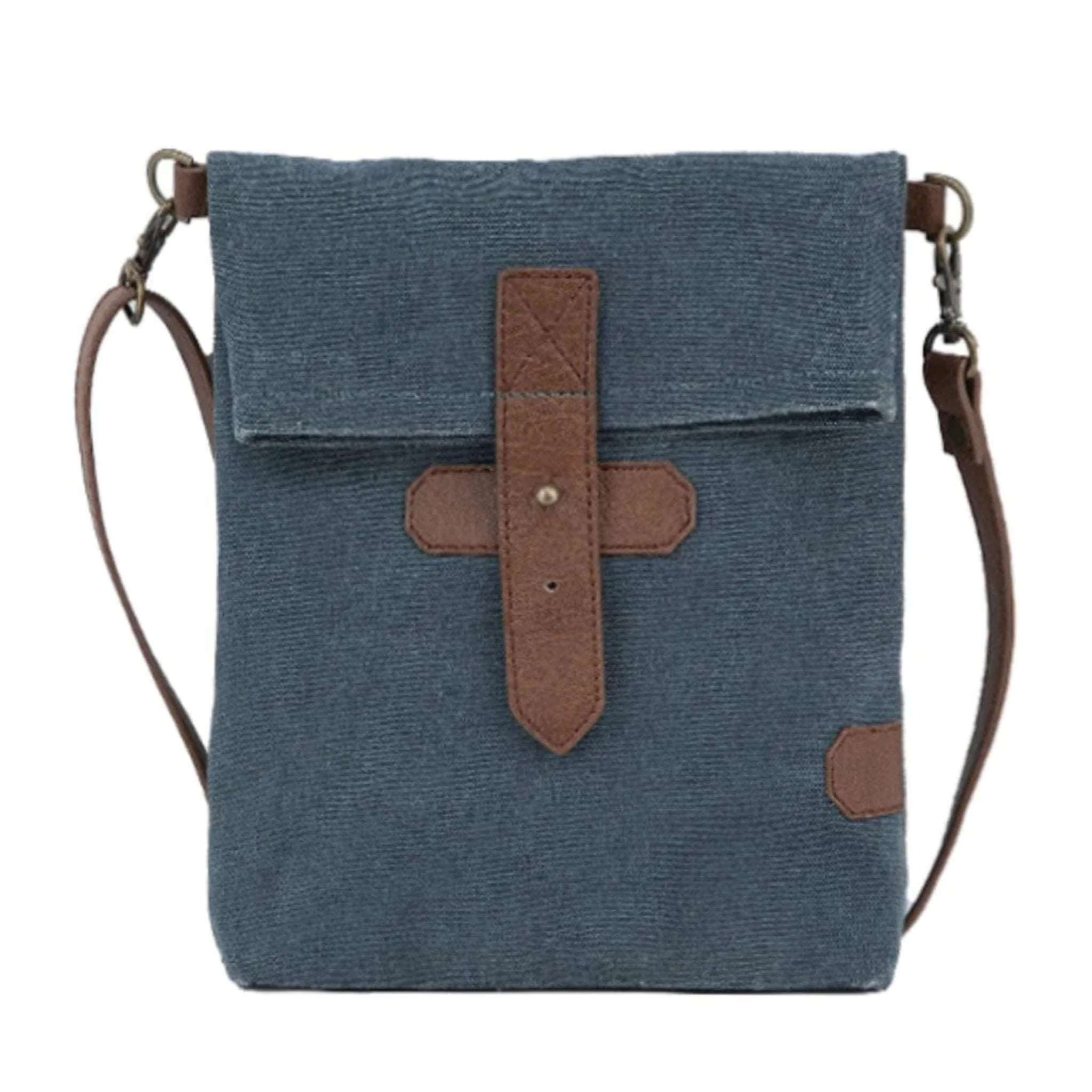 Mona B - 100% Cotton Canvas Small Messenger Crossbody Vintage Sling Bag with Stylish Design for Women: Sky (Navy)