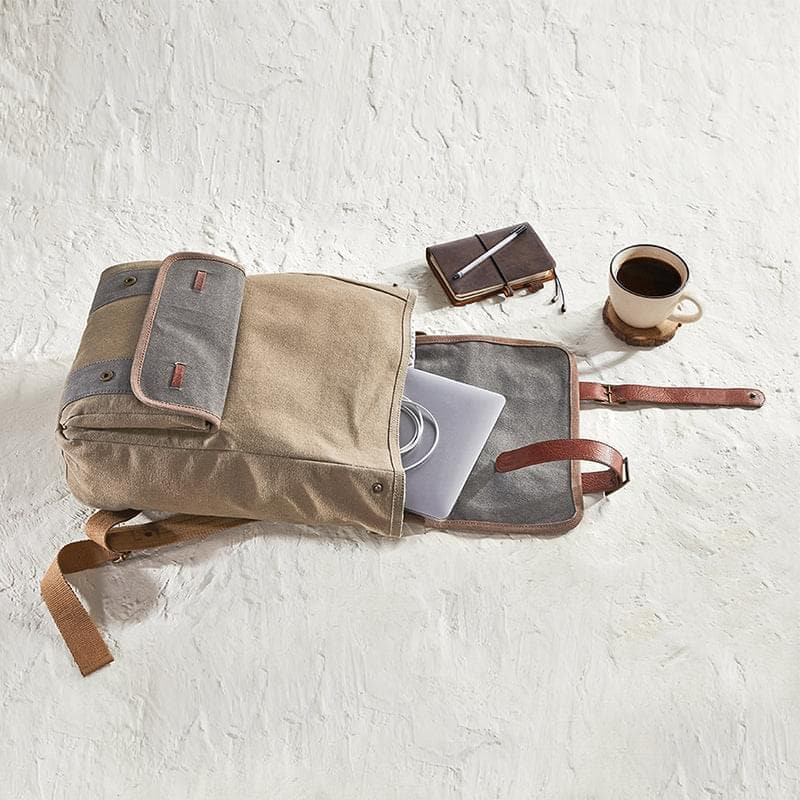 Mona B - Brown 100% Cotton Canvas Back Pack for Offices Schools and Colleges with One Outside Pocket and Stylish Design for Men and Women