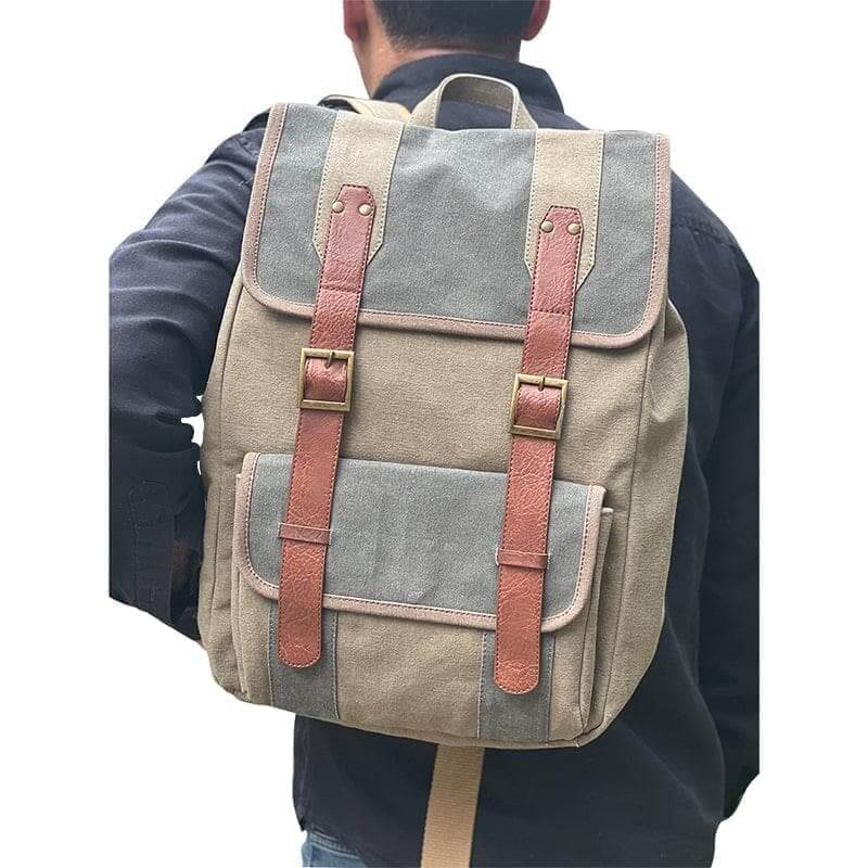 Mona B - Brown 100% Cotton Canvas Back Pack for Offices Schools and Colleges with One Outside Pocket and Stylish Design for Men and Women