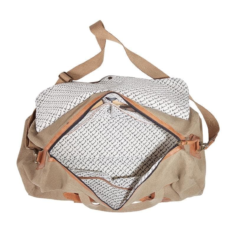 Mona B - Brown 100% Cotton Canvas Duffel Gym Travel and Sports Bag with Outside Zippered Pocket and Stylish Design for Men and Women