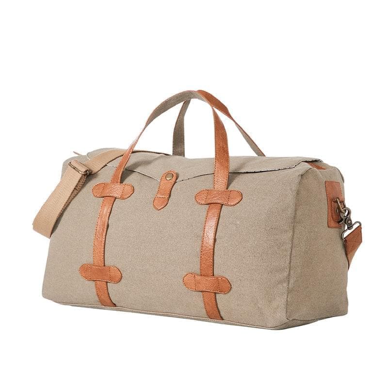 Mona B - Brown 100% Cotton Canvas Duffel Gym Travel and Sports Bag with Outside Zippered Pocket and Stylish Design for Men and Women