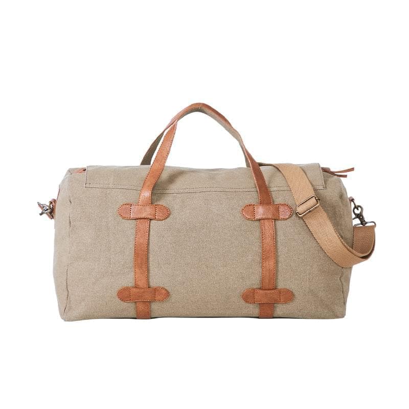 Mona B - Brown 100% Cotton Canvas Duffel Gym Travel and Sports Bag with Outside Zippered Pocket and Stylish Design for Men and Women